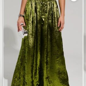 AKIRA Metallic Dream Green Wide Leg Pants